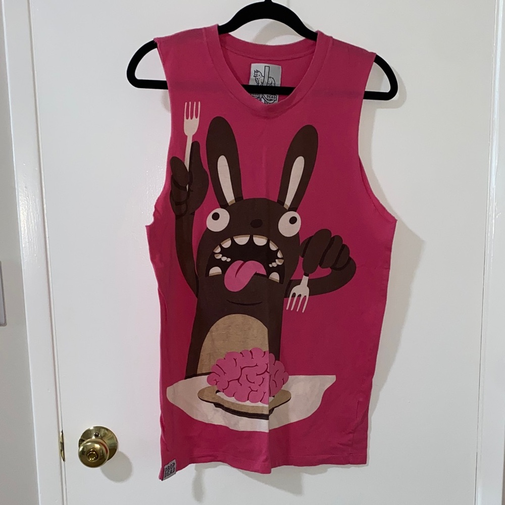 Drop Dead Clothing Bunny Brains Pink Graphic Tank Top